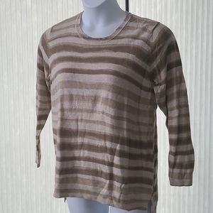 Sigrid Olsen Striped Tan Crew Neck Sweater